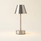 Elegance Rechargeable LED Table Lamp Brushed Nickel LED Touch Switch on a warm cream background