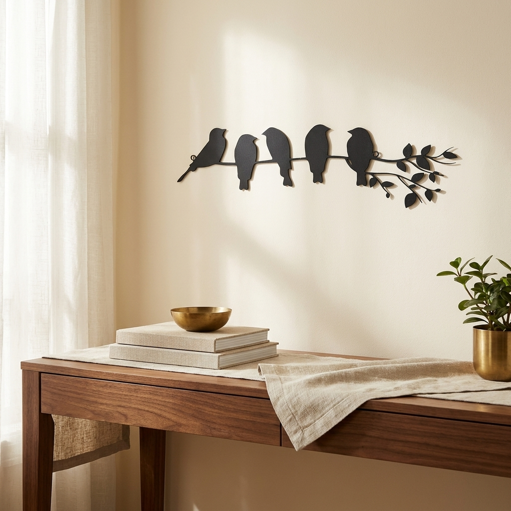 Metal Bird Branch Wall Hook Rack, Animal-Shaped Towel Holder, Black, for Bathroom styled in a room