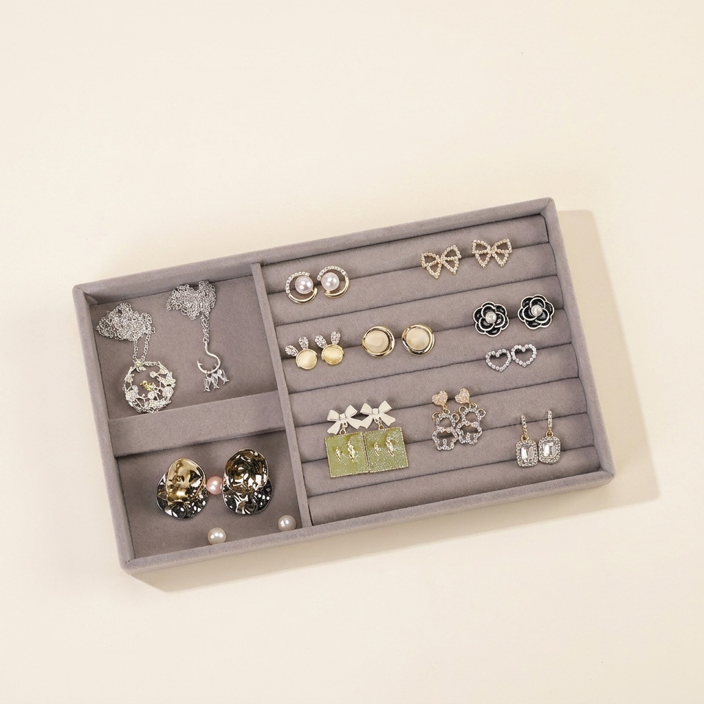 Jewelry Tray - Gray on a warm cream background