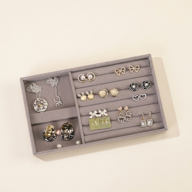 Jewelry Storage Tray, Ring and Trinket Organizer Dish, Gray, for Dresser or Nightstand