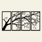 Luxury Metal Wall Art Decor Set Of 4 - Black Tree Of Life Sculpture on a warm cream background