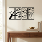 Luxury Metal Wall Art Decor Set Of 4 - Black Tree Of Life Sculpture styled in a warm modern interior