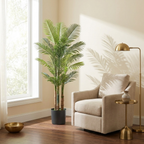 Artificial Gold Cane Palm Tree styled in a warm modern interior