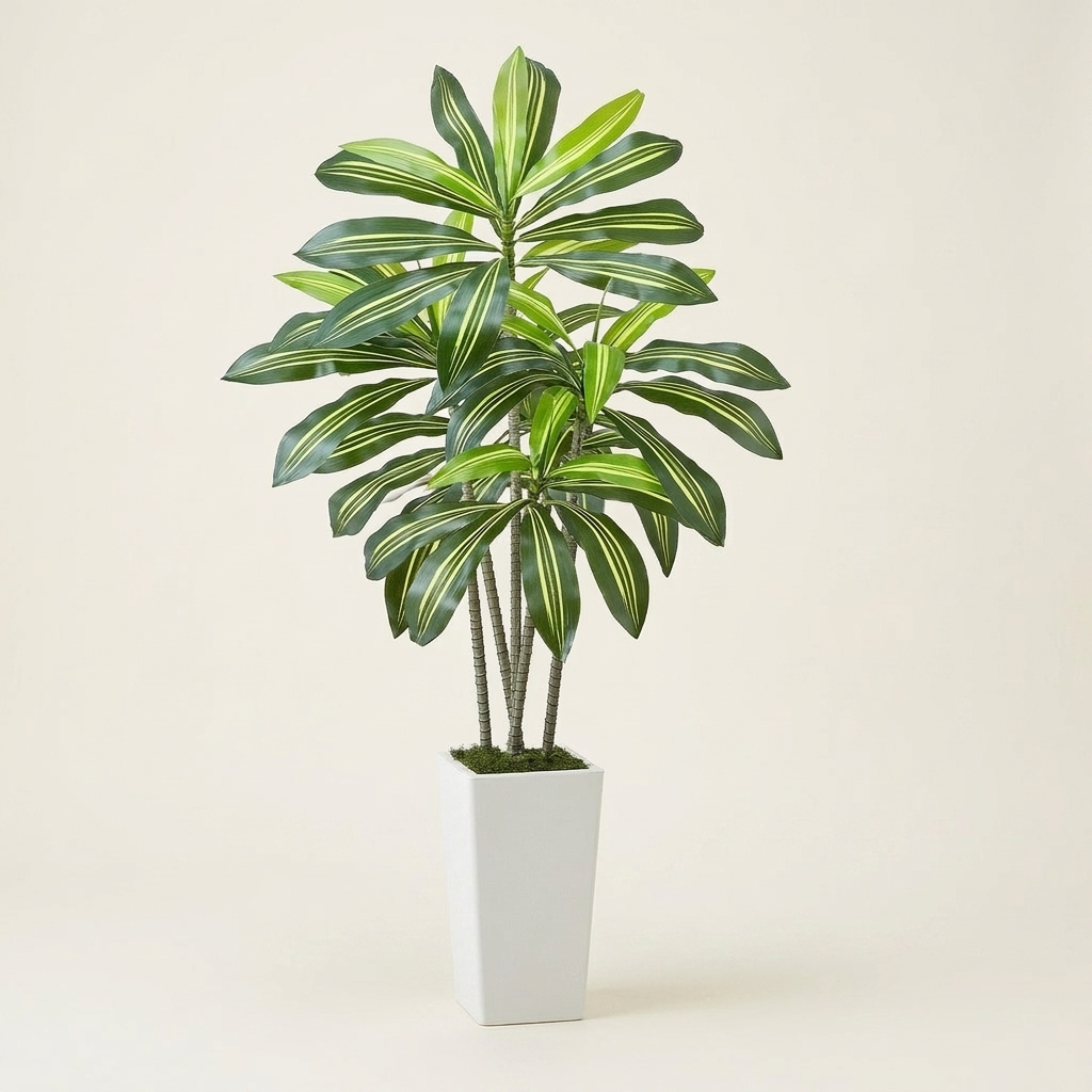 Artificial Dracaena Tree, 5 ft Faux Potted Plant, Green, for Living Room Corner