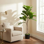 Artificial Fiddle Leaf Fig Tree styled in a warm modern interior