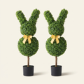 Artificial Topiary Bunny-Shape Boxwood Ball on a warm cream background