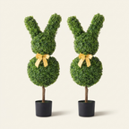 Artificial Topiary Bunny-Shape Boxwood Ball on a warm cream background