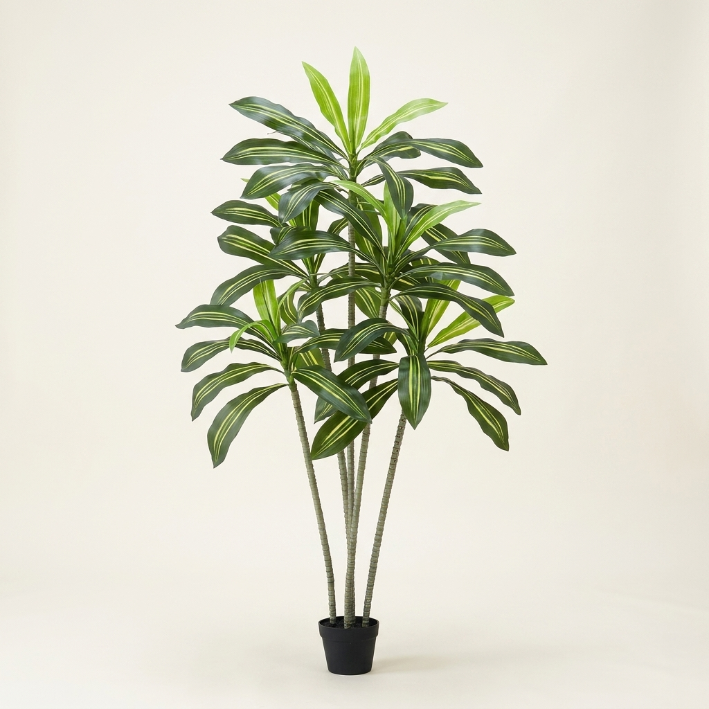 6ft Artificial Dracaena Tree Fake Plant With White Planter Indoor on a warm cream background