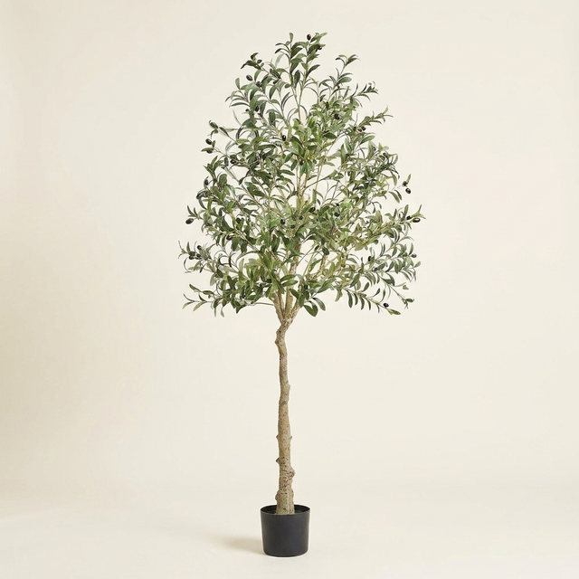 Artificial Olive Tree, Faux Potted Greenery Plant, Green, for Living Room Corner