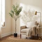 1Pc 5.9FT Artificial Olive Tree Tall Fake Olive Plant Faux Potted Oliv styled in a warm modern interior