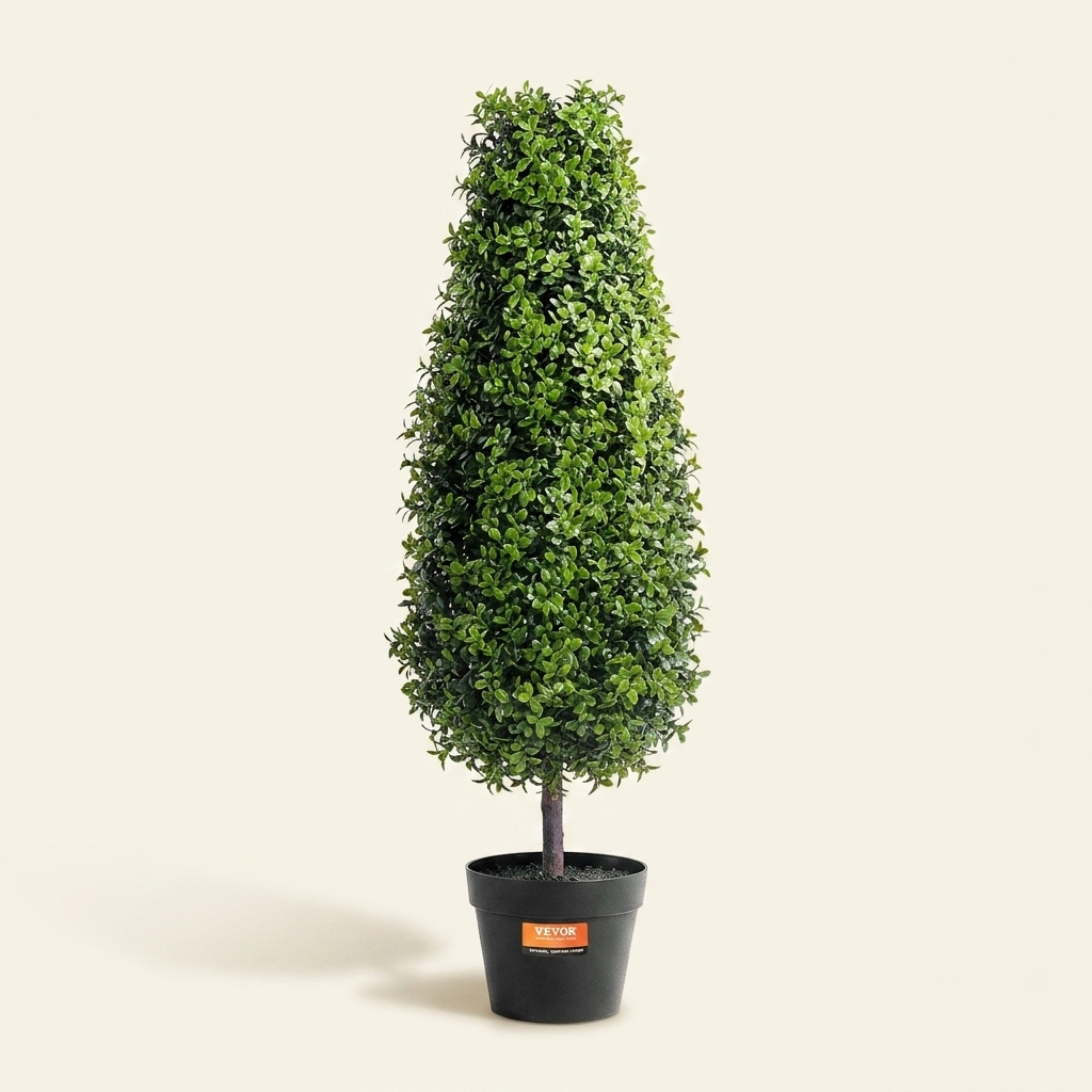 Artificial Boxwood Topiary Tree on a warm cream background