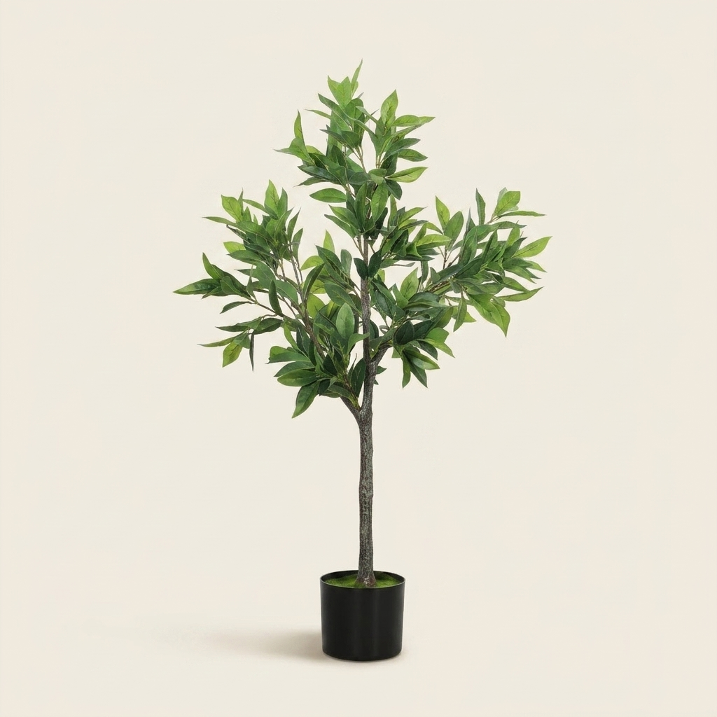 Artificial Laurel Tree, 37 in. Faux Potted PEVA Plant, Green, for Living Room Corner