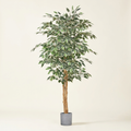 Artificial Ficus Tree, 5 ft Faux Plant with Black Pot, Green, for Living Room Corner