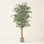 Artificial Ficus Tree, 5 ft Faux Plant with Black Pot, Green, for Living Room Corner