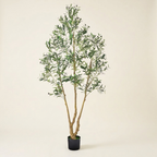 Artificial Olive Tree, 7 ft Faux Plant with Black Pot, Green, for Home Office
