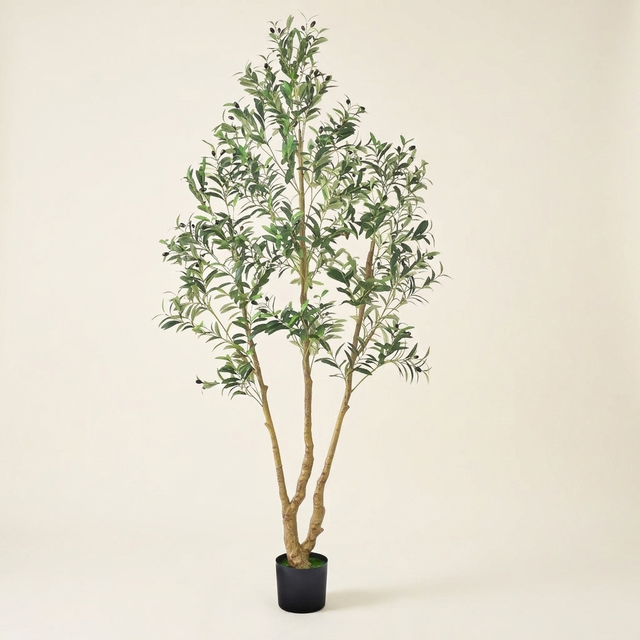 Artificial Olive Tree, 7 ft Faux Plant with Black Pot, Green, for Home Office
