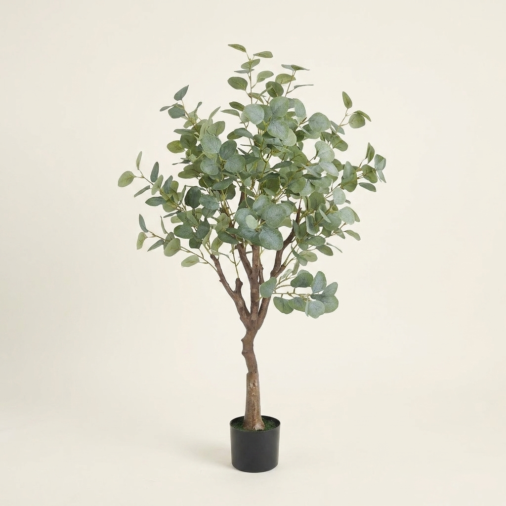Artificial Eucalyptus Tree, Faux PE Potted Plant, Green, for Living Room Corner