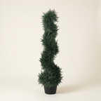 Artificial Spiral Cedar Topiary Tree, 3 ft Faux Plant, Dark Green, for Entryway