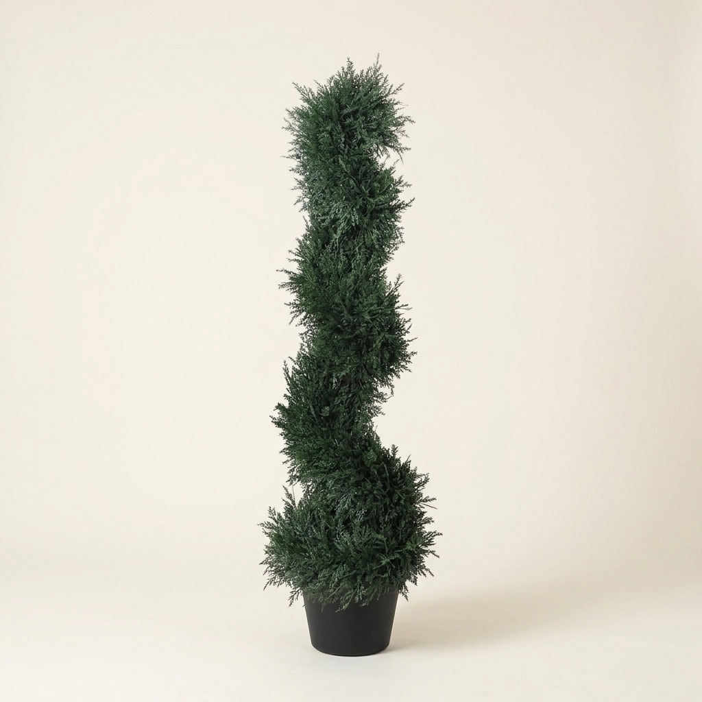 Artificial Spiral Cedar Topiary Tree, 3 ft Faux Plant, Dark Green, for Entryway