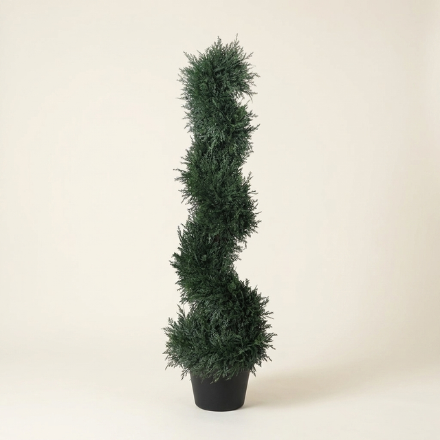 Artificial Spiral Cedar Topiary Tree, 3 ft Faux Plant, Dark Green, for Entryway