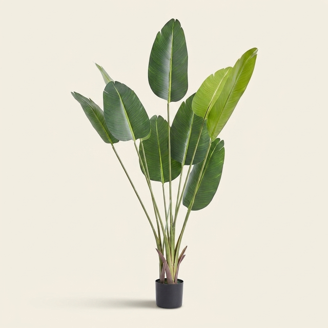 Artificial Bird of Paradise Tree, Faux PE Potted Plant, Green, for Living Room