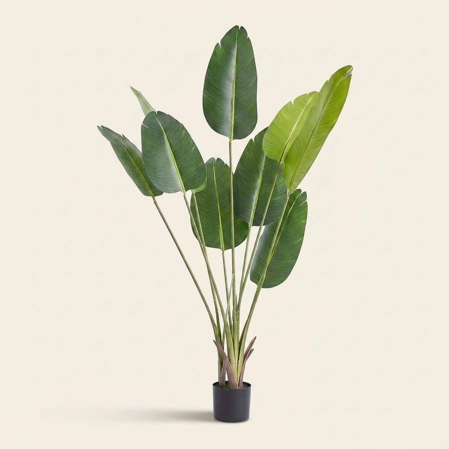 Artificial Bird of Paradise Tree, Faux PE Potted Plant, Green, for Living Room