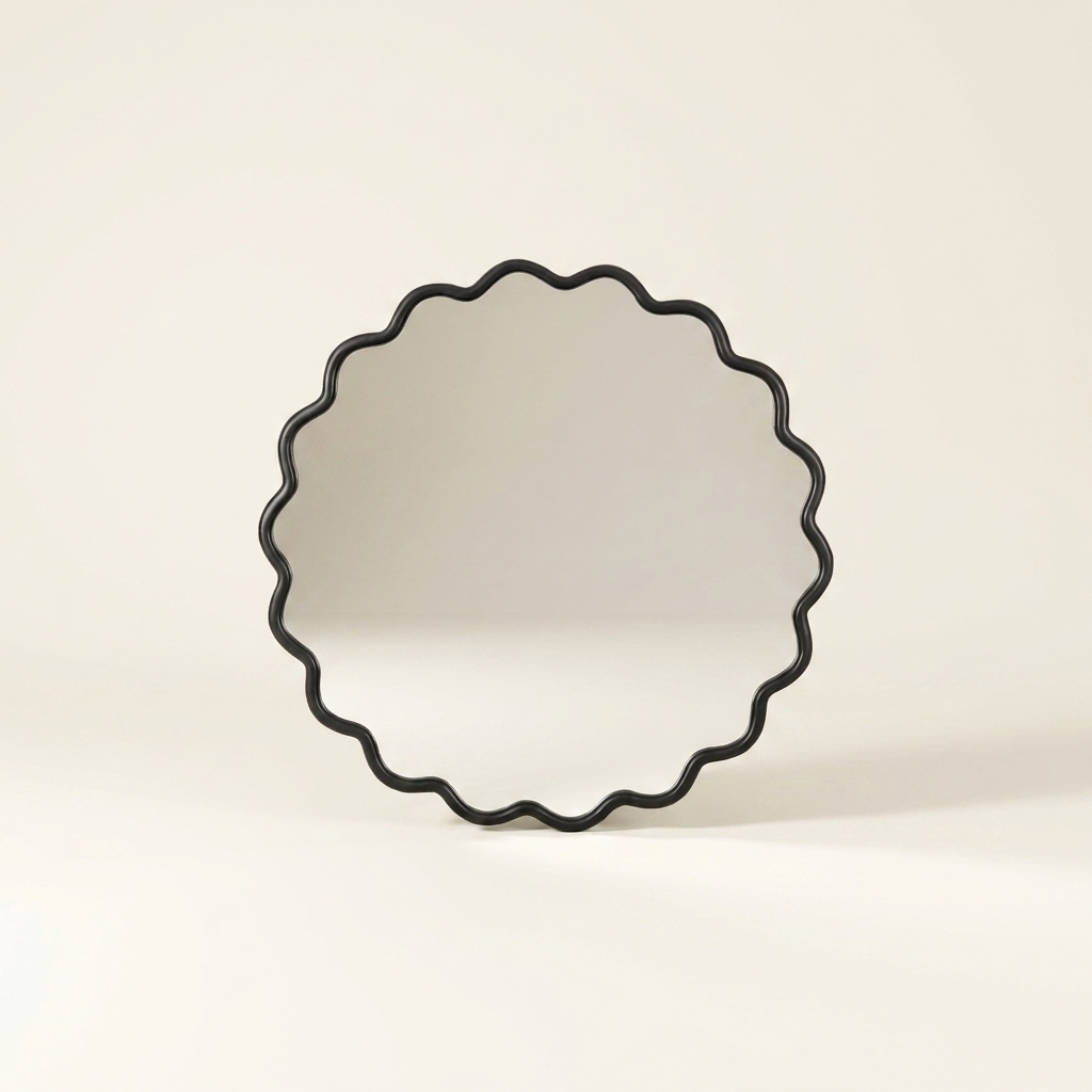 Solid Wood Wavy Wall Mirror, 36 x 36 in. Modern Vanity Decor, Black for Living Room