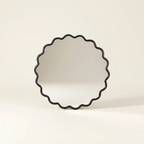 Solid Wood Wavy Wall Mirror, 36 x 36 in. Modern Vanity Decor, Black for Living Room