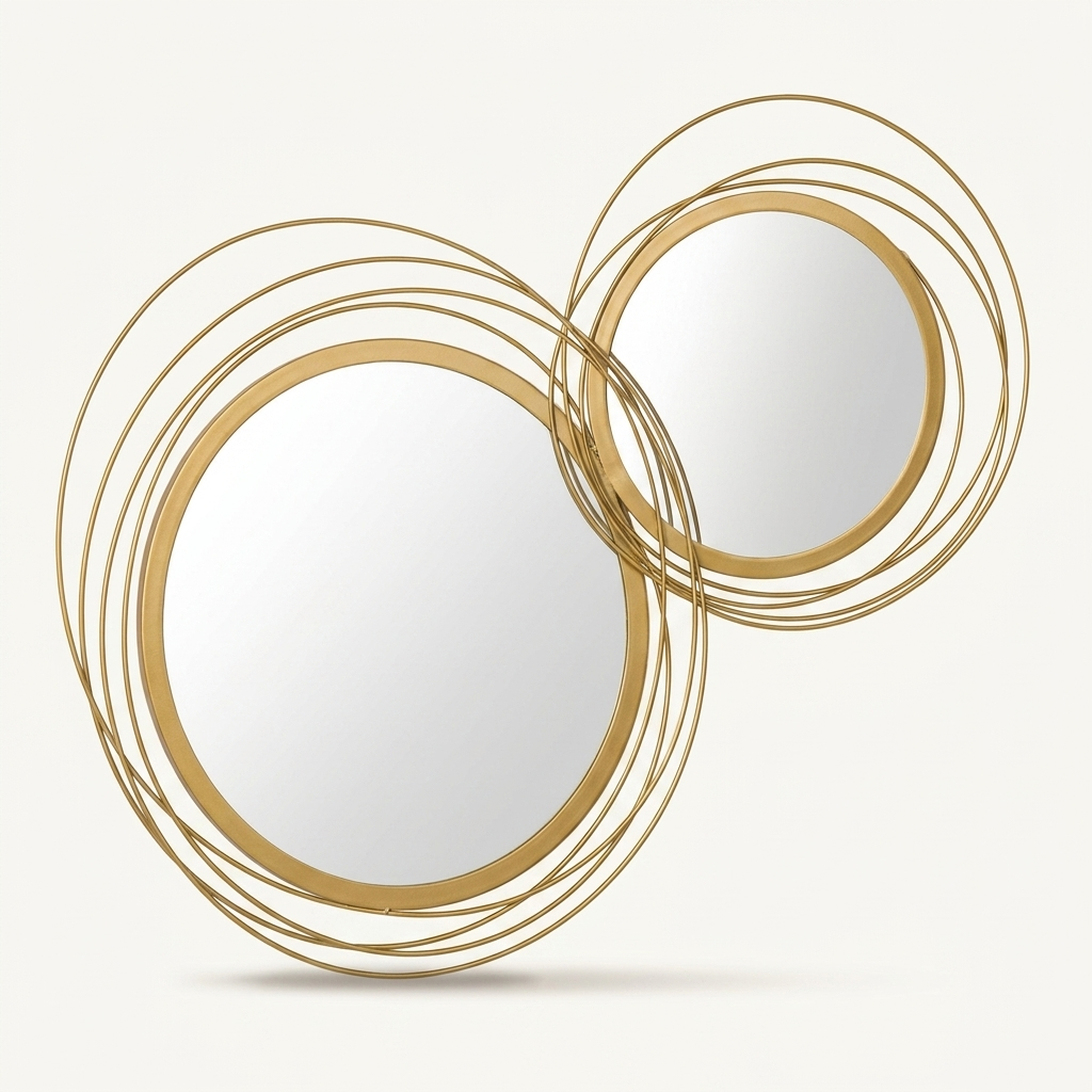 Round Metal Wall Mirror, Asymmetrical Circle Frame, Gold for Entryway