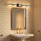 Modern Minimalist 5-Light Bathroom Vanity Light, Black for Bathroom Mirror styled in a room