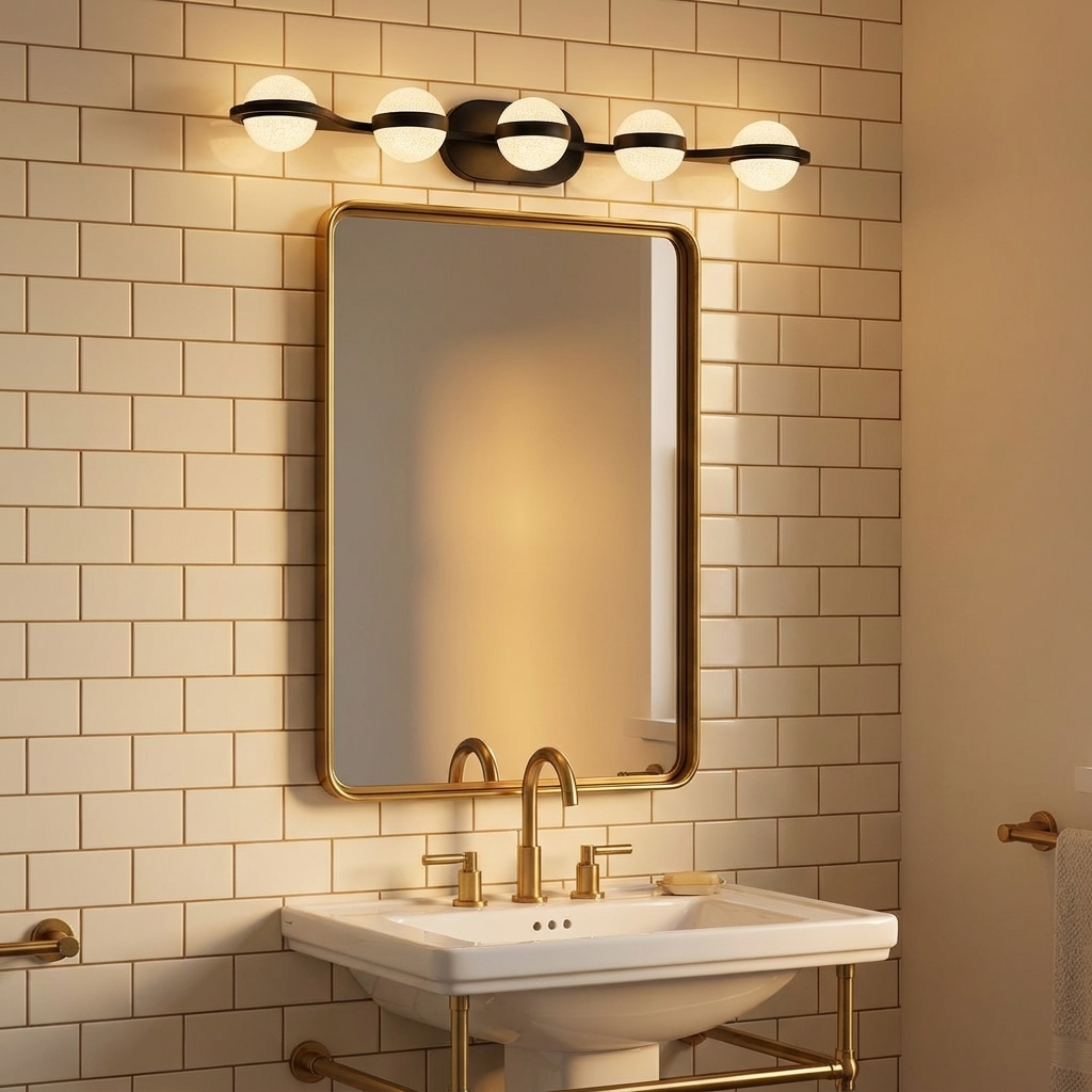 Modern Minimalist 5-Light Bathroom Vanity Light, Black for Bathroom Mirror styled in a room