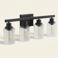 Modern Farmhouse 4-Light Bathroom Vanity Light, 24 in. Bar, Black for Bathroom Mirror
