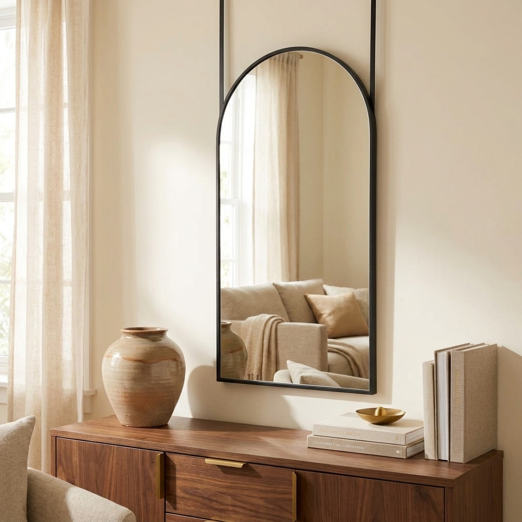 Full-Length Wall Mirror, Floor-Standing or Wall-Mounted, 47 in. Arch or Rectangle for Bedroom styled in a room