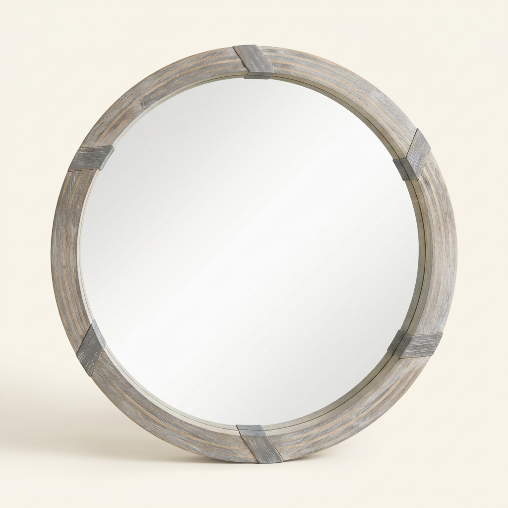 Wood Framed Wall Mirror, 30.75 in. Natural Wood Decor for Living Room