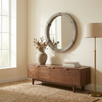 Wood Framed Wall Mirror, 30.75 in. Natural Wood Decor for Living Room styled in a room