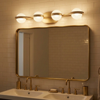 Minimalist LED Bathroom Vanity Light, 28 in. 4-Light Crystal Sand Acrylic, Gold styled in a room