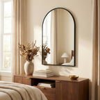 Modern Rectangular Metal-Framed Wall Mirror, Wall-Mounted Vanity Mirror for Bathroom styled in a room