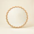 Farmhouse Wood Round Wavy Wall Mirror, Scalloped Vanity Mirror, Antique Natural, 27.5 in. for Bathroom