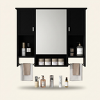 Modern Wall-Mounted Bathroom Medicine Cabinet with Mirror, Black Storage Cabinet, 35 x 28 in.