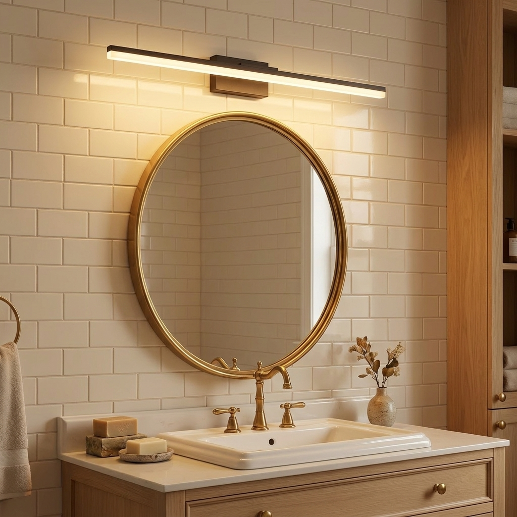 Modern Black LED Bathroom Vanity Light, Sleek Metal Wall Sconce, 39 in. for Over Mirror styled in a room