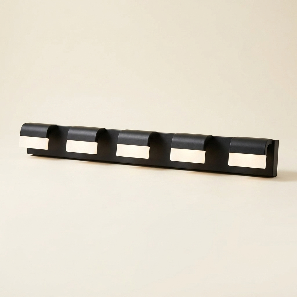 Modern 5-Light LED Bathroom Vanity Light, Black Metal Wall Sconce for Over Mirror