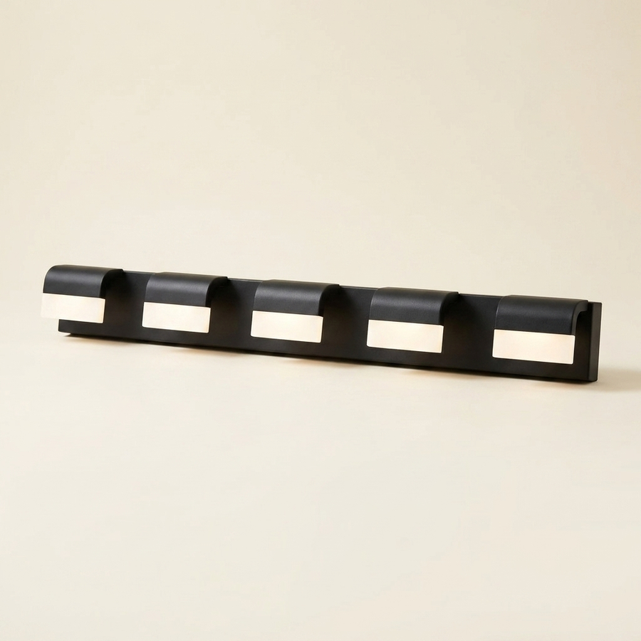Modern 5-Light LED Bathroom Vanity Light, Black Metal Wall Sconce for Over Mirror