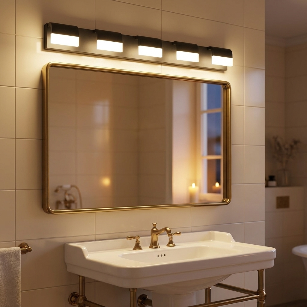 Modern 5-Light LED Bathroom Vanity Light, Black Metal Wall Sconce for Over Mirror styled in a room
