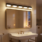 Modern 5-Light LED Bathroom Vanity Light, Black Metal Wall Sconce for Over Mirror styled in a room