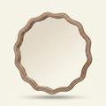 Wood Round Wavy Scalloped Wall Mirror, Decorative Vanity Mirror, Antique Natural, 23.6 in. for Bathroom