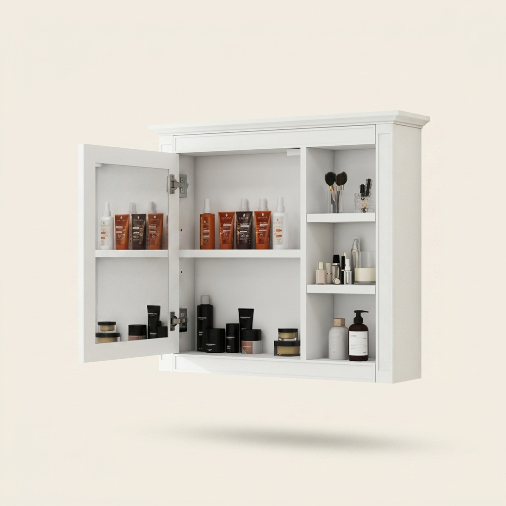 Modern Wall-Mounted Bathroom Medicine Cabinet with Mirror, White Storage Cabinet, 30 x 28 in.