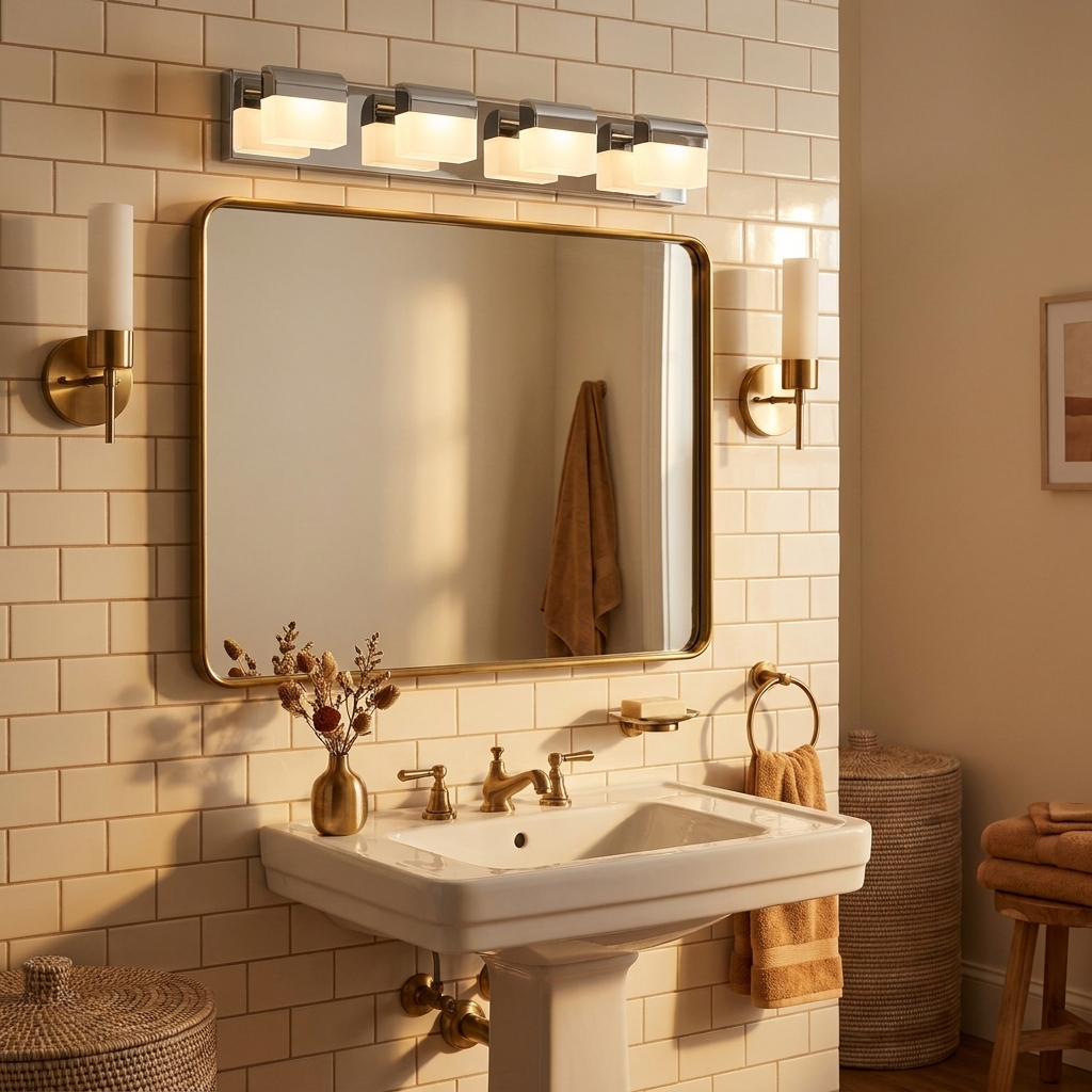 Modern 4-Light LED Bathroom Vanity Light, Metal Wall Sconce for Over Mirror styled in a room