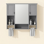 Modern Wall-Mounted Bathroom Medicine Cabinet with Mirror, Grey Storage Cabinet, 35 x 28 in.