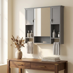 Modern Wall-Mounted Bathroom Medicine Cabinet with Mirror, Grey Storage Cabinet, 35 x 28 in. styled in a room
