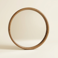 Mid-Century Round Wood-Framed Wall Mirror, Natural Wood Circle Vanity Mirror, 27.6 in. for Bathroom